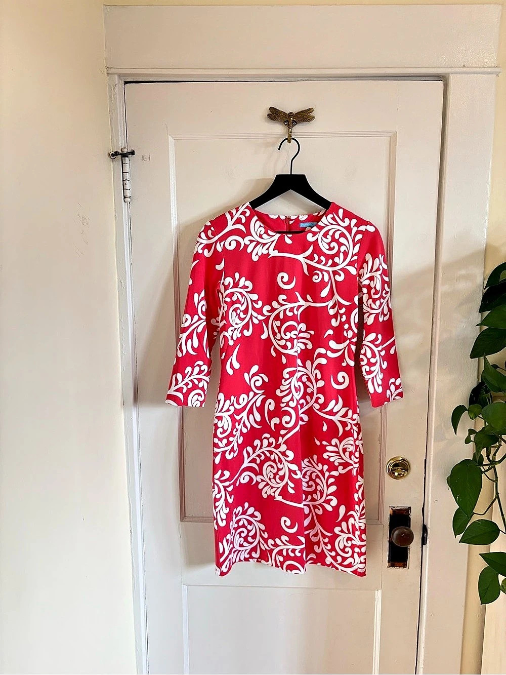 J.McLaughlin Floral 3/4 Sleeve Stretchy Sheath Mini Dress Pink & White Medium